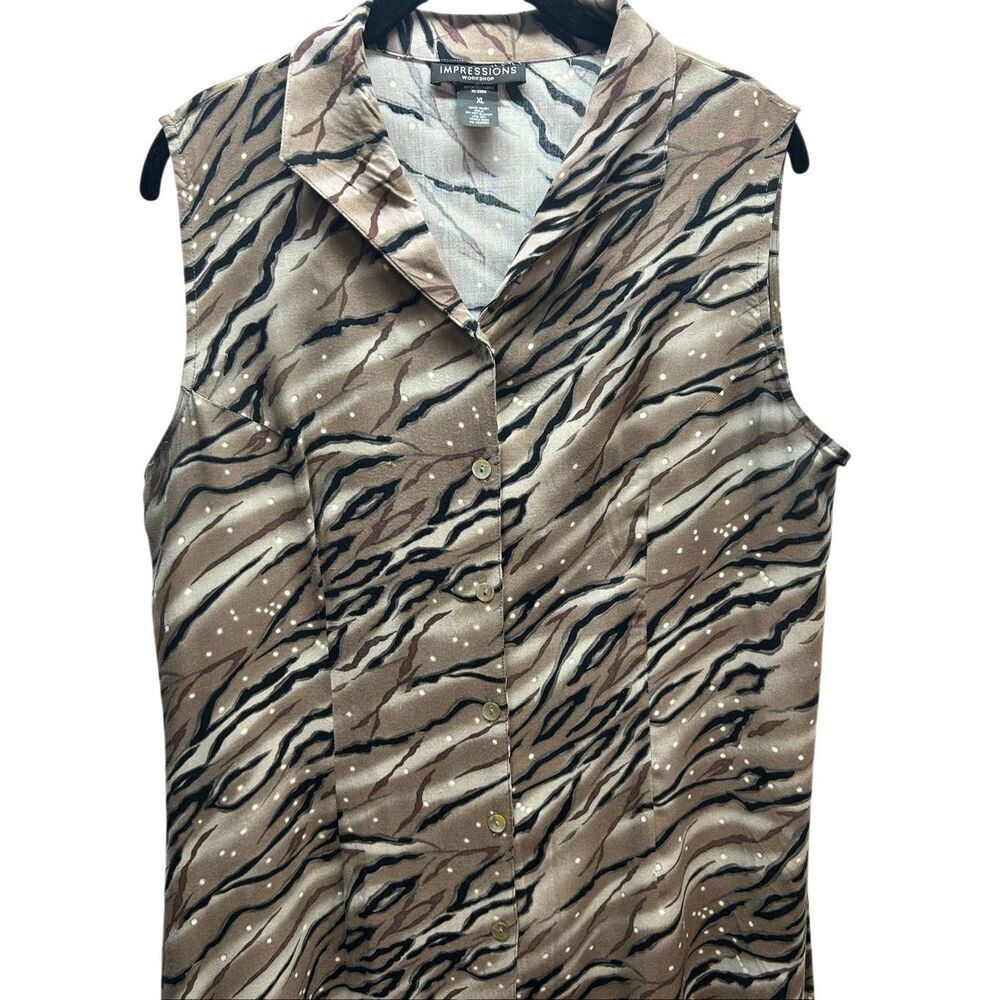 Vintage Impressions Workshop Tiger Print Sleeveless Maxi Dress XL Rayon Button F - Picture 2 of 8